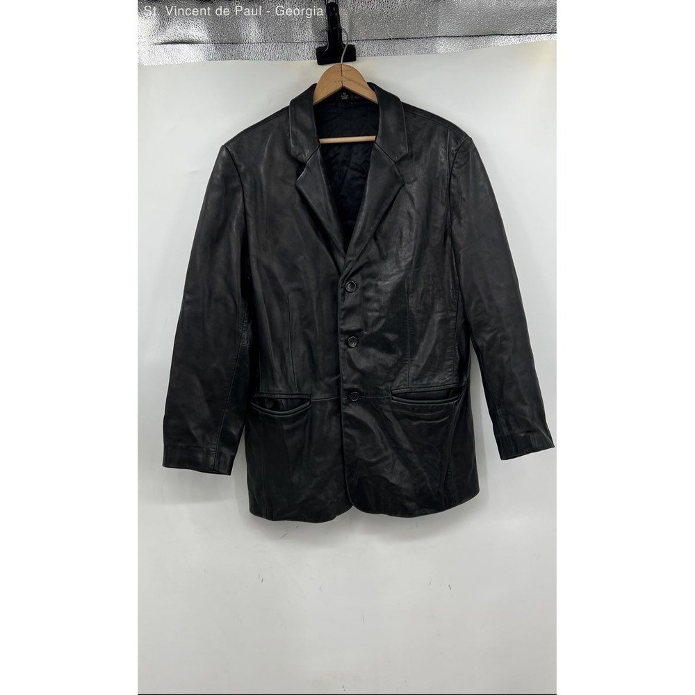 American Vintage Leather Jacket Men's‎ Medium Black Buttons Distressed